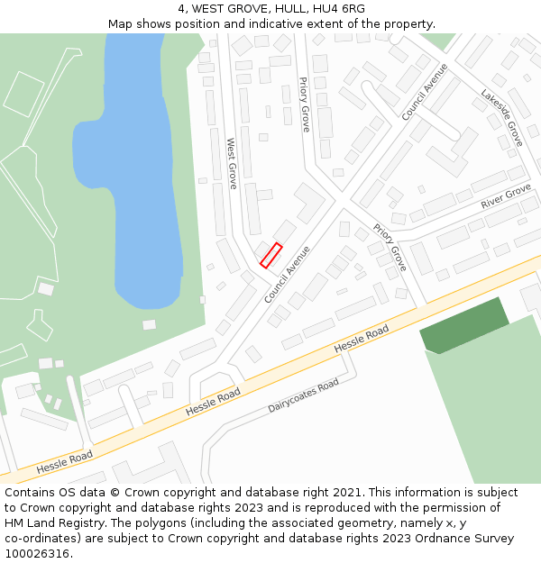 4, WEST GROVE, HULL, HU4 6RG: Location map and indicative extent of plot