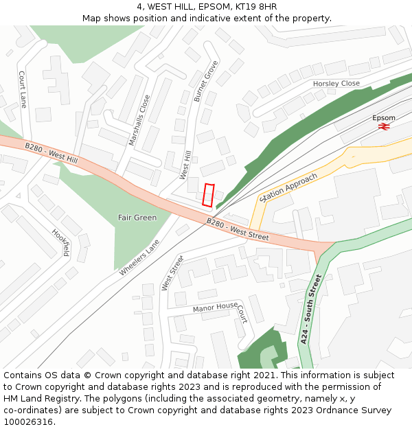 4, WEST HILL, EPSOM, KT19 8HR: Location map and indicative extent of plot
