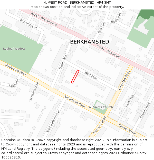 4, WEST ROAD, BERKHAMSTED, HP4 3HT: Location map and indicative extent of plot