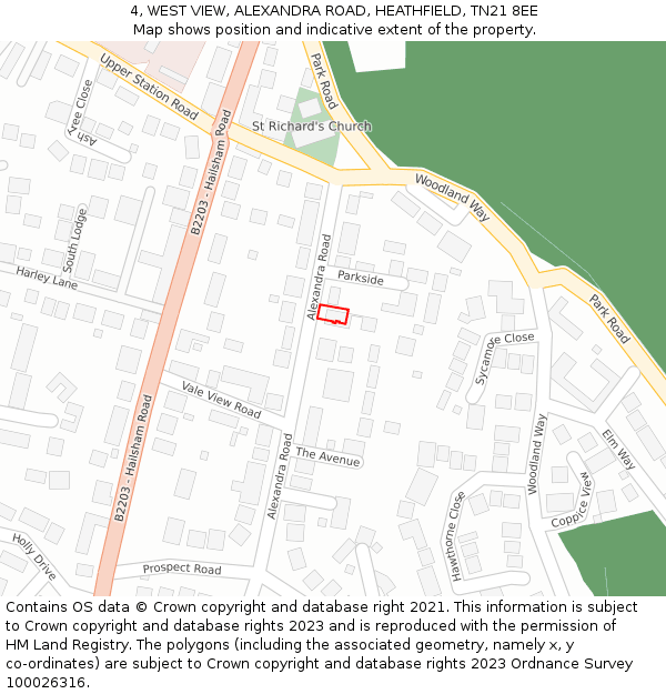 4, WEST VIEW, ALEXANDRA ROAD, HEATHFIELD, TN21 8EE: Location map and indicative extent of plot