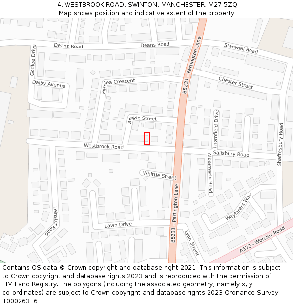 4, WESTBROOK ROAD, SWINTON, MANCHESTER, M27 5ZQ: Location map and indicative extent of plot