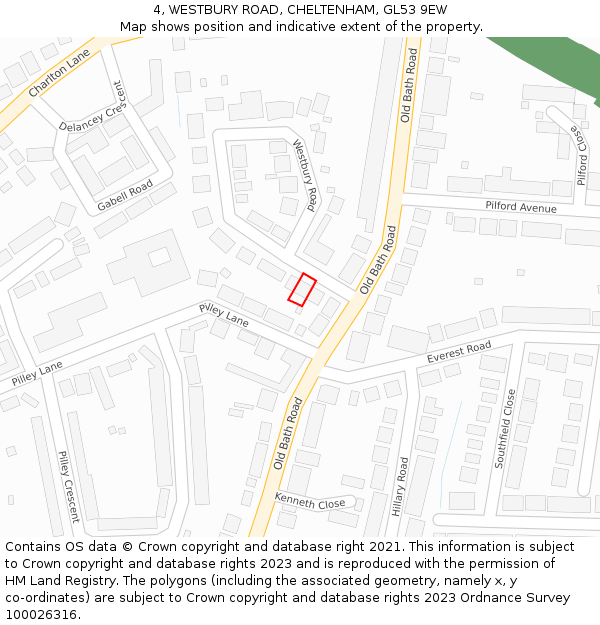 4, WESTBURY ROAD, CHELTENHAM, GL53 9EW: Location map and indicative extent of plot