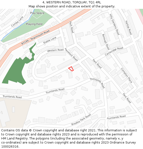 4, WESTERN ROAD, TORQUAY, TQ1 4RL: Location map and indicative extent of plot