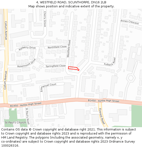 4, WESTFIELD ROAD, SCUNTHORPE, DN16 2LB: Location map and indicative extent of plot