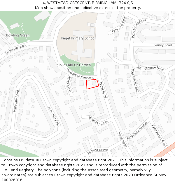 4, WESTMEAD CRESCENT, BIRMINGHAM, B24 0JS: Location map and indicative extent of plot