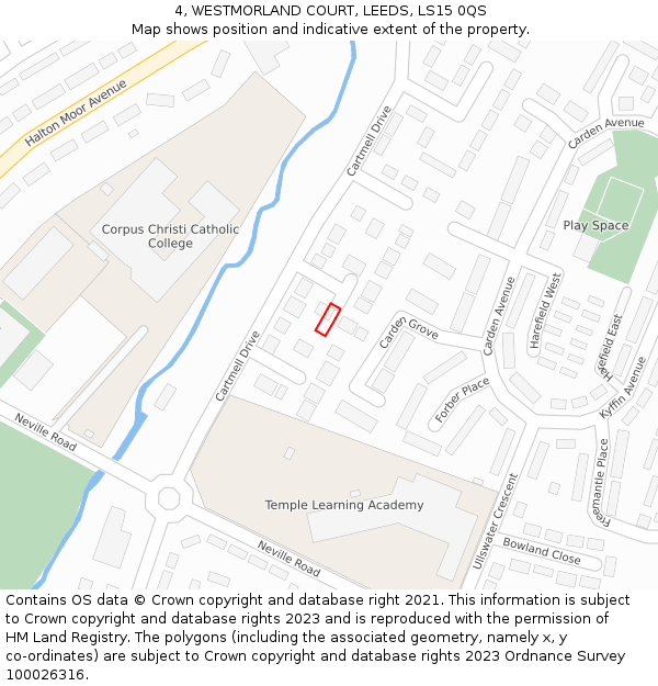 4, WESTMORLAND COURT, LEEDS, LS15 0QS: Location map and indicative extent of plot