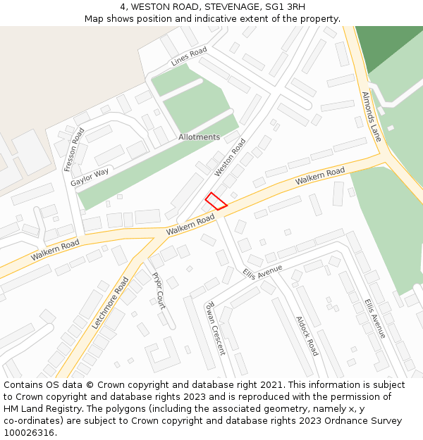 4, WESTON ROAD, STEVENAGE, SG1 3RH: Location map and indicative extent of plot