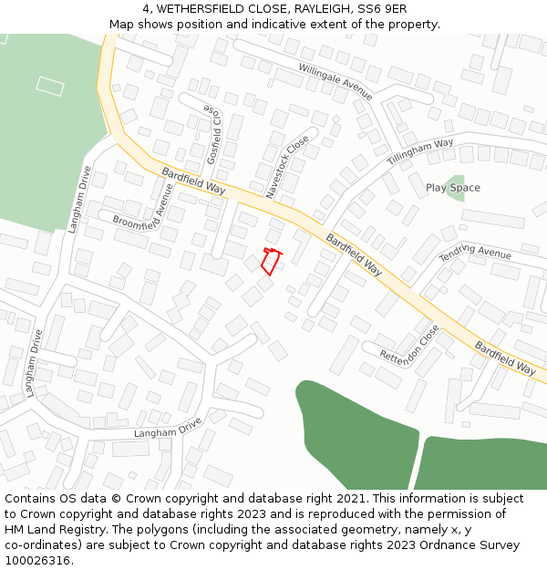 4, WETHERSFIELD CLOSE, RAYLEIGH, SS6 9ER: Location map and indicative extent of plot