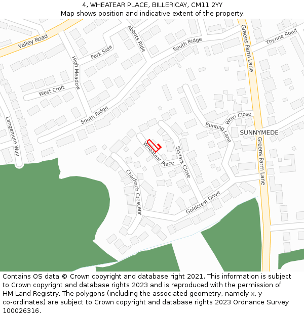 4, WHEATEAR PLACE, BILLERICAY, CM11 2YY: Location map and indicative extent of plot