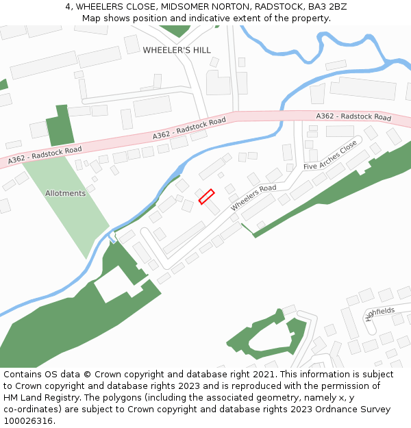 4, WHEELERS CLOSE, MIDSOMER NORTON, RADSTOCK, BA3 2BZ: Location map and indicative extent of plot