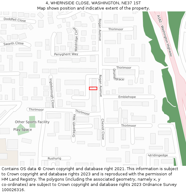 4, WHERNSIDE CLOSE, WASHINGTON, NE37 1ST: Location map and indicative extent of plot