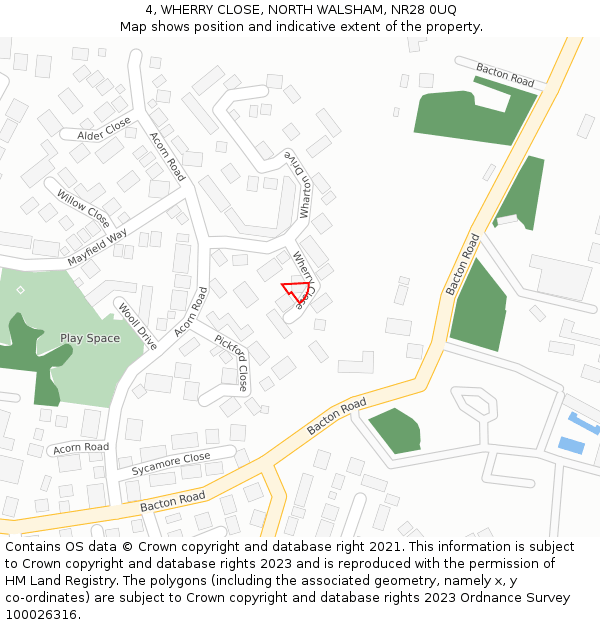 4, WHERRY CLOSE, NORTH WALSHAM, NR28 0UQ: Location map and indicative extent of plot