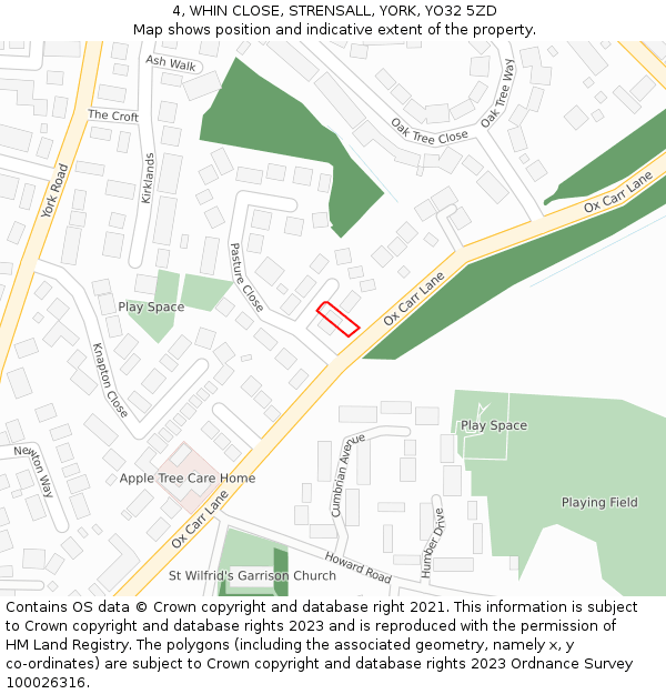 4, WHIN CLOSE, STRENSALL, YORK, YO32 5ZD: Location map and indicative extent of plot