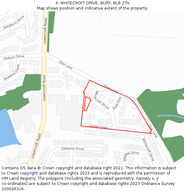 4, WHITECROFT DRIVE, BURY, BL8 2TN: Location map and indicative extent of plot