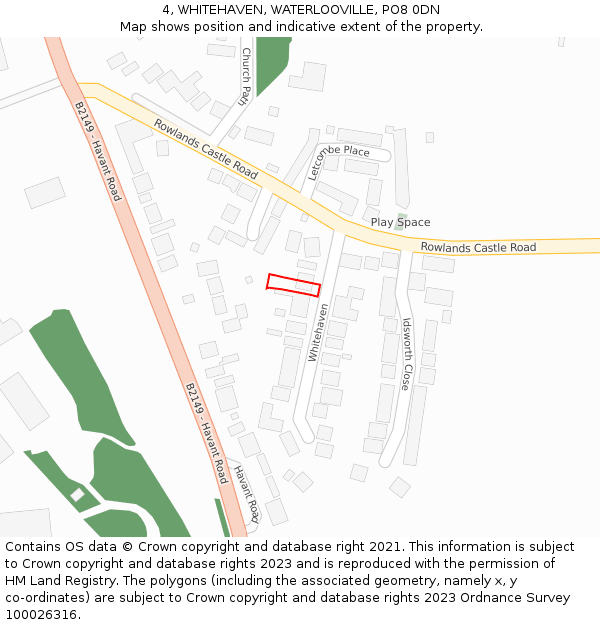 4, WHITEHAVEN, WATERLOOVILLE, PO8 0DN: Location map and indicative extent of plot