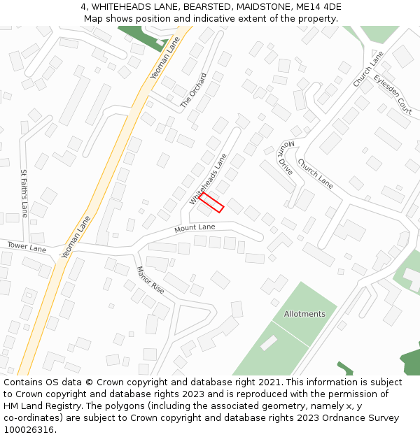 4, WHITEHEADS LANE, BEARSTED, MAIDSTONE, ME14 4DE: Location map and indicative extent of plot