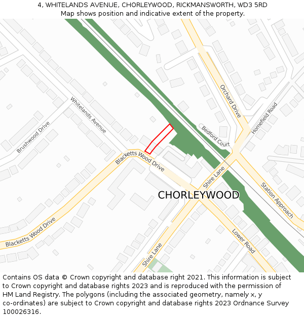 4, WHITELANDS AVENUE, CHORLEYWOOD, RICKMANSWORTH, WD3 5RD: Location map and indicative extent of plot