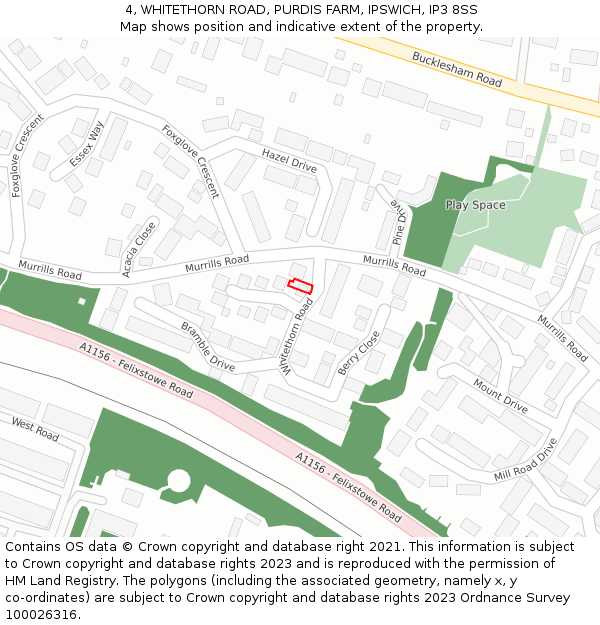 4, WHITETHORN ROAD, PURDIS FARM, IPSWICH, IP3 8SS: Location map and indicative extent of plot