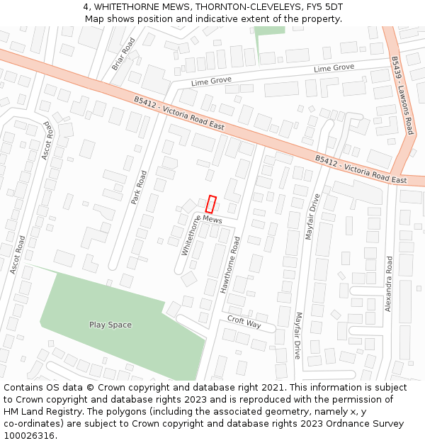 4, WHITETHORNE MEWS, THORNTON-CLEVELEYS, FY5 5DT: Location map and indicative extent of plot