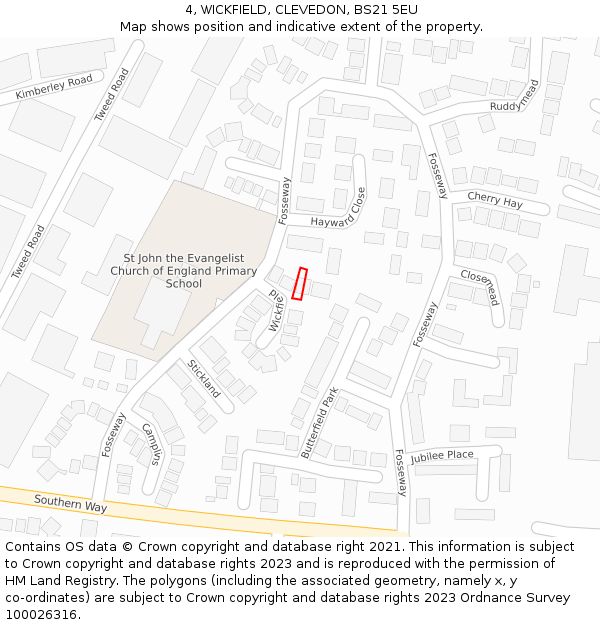 4, WICKFIELD, CLEVEDON, BS21 5EU: Location map and indicative extent of plot