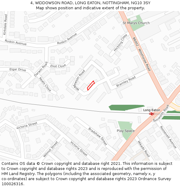 4, WIDDOWSON ROAD, LONG EATON, NOTTINGHAM, NG10 3SY: Location map and indicative extent of plot
