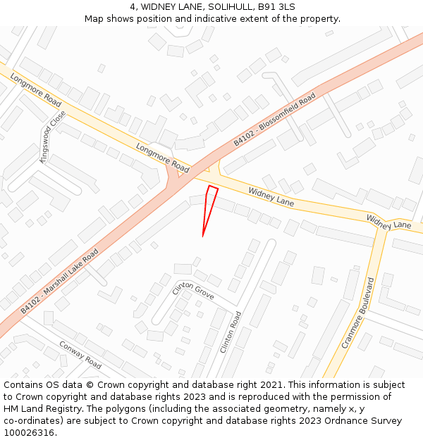 4, WIDNEY LANE, SOLIHULL, B91 3LS: Location map and indicative extent of plot