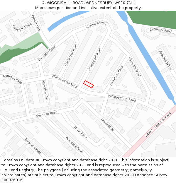 4, WIGGINSMILL ROAD, WEDNESBURY, WS10 7NH: Location map and indicative extent of plot