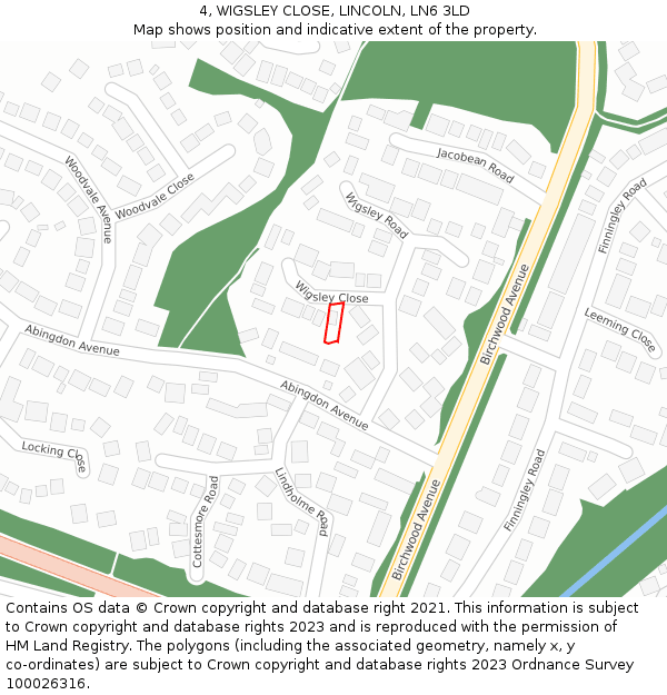 4, WIGSLEY CLOSE, LINCOLN, LN6 3LD: Location map and indicative extent of plot