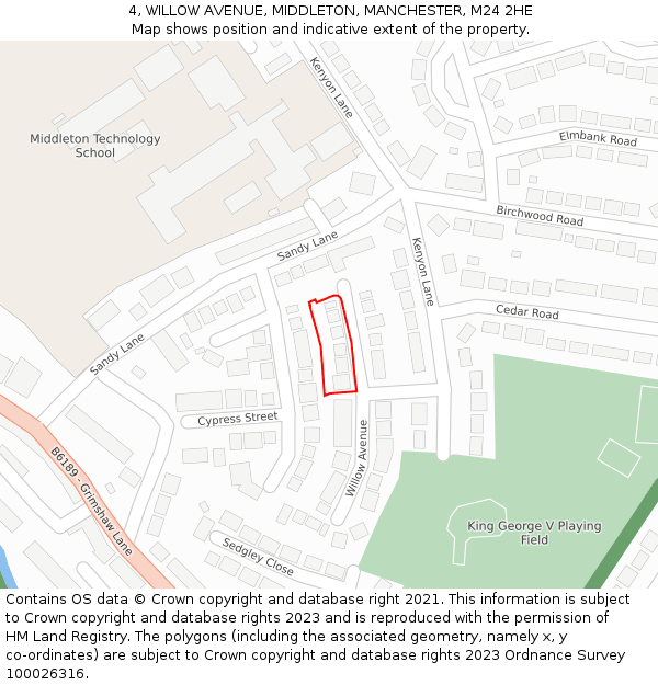 4, WILLOW AVENUE, MIDDLETON, MANCHESTER, M24 2HE: Location map and indicative extent of plot