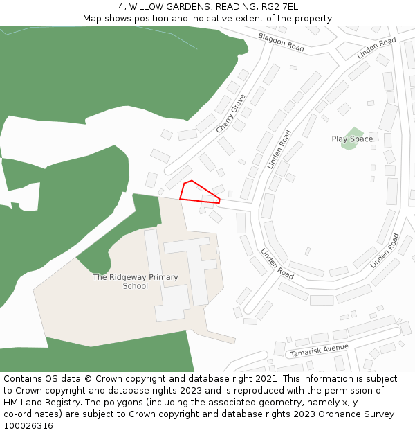 4, WILLOW GARDENS, READING, RG2 7EL: Location map and indicative extent of plot
