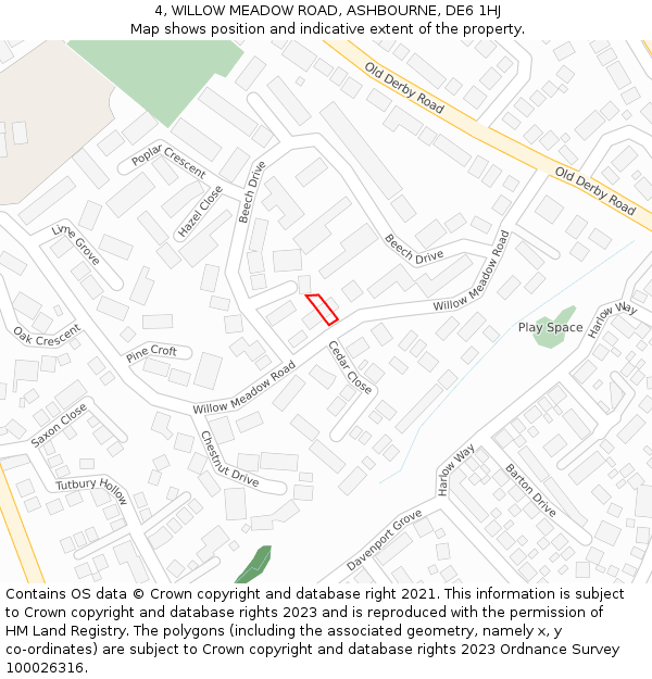 4, WILLOW MEADOW ROAD, ASHBOURNE, DE6 1HJ: Location map and indicative extent of plot