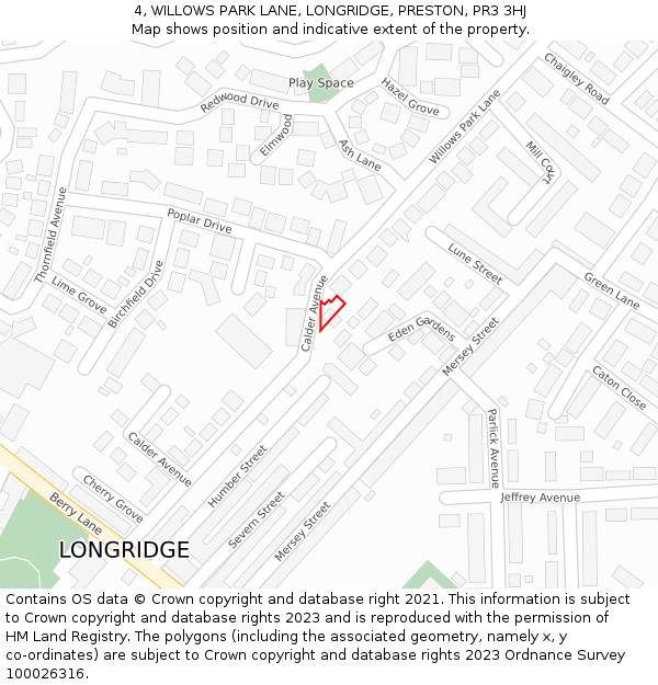 4, WILLOWS PARK LANE, LONGRIDGE, PRESTON, PR3 3HJ: Location map and indicative extent of plot