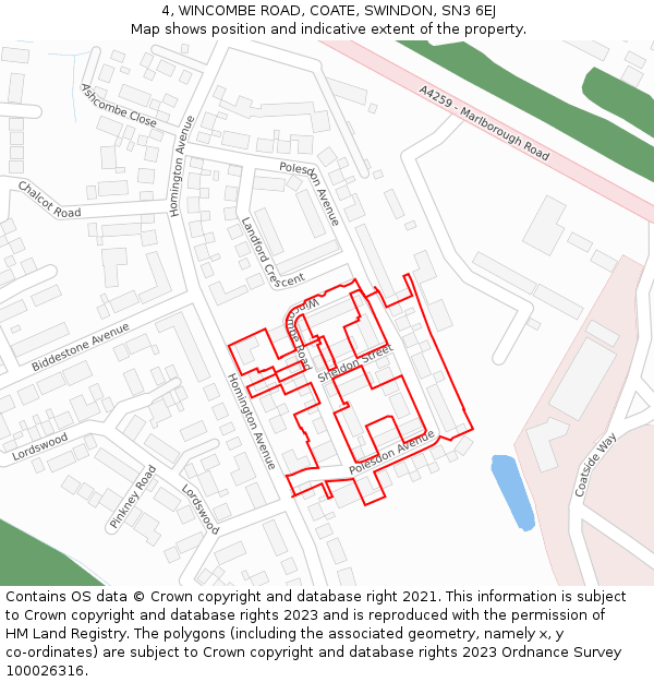 4, WINCOMBE ROAD, COATE, SWINDON, SN3 6EJ: Location map and indicative extent of plot