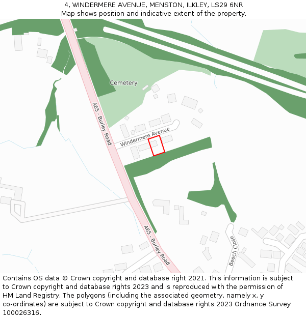 4, WINDERMERE AVENUE, MENSTON, ILKLEY, LS29 6NR: Location map and indicative extent of plot