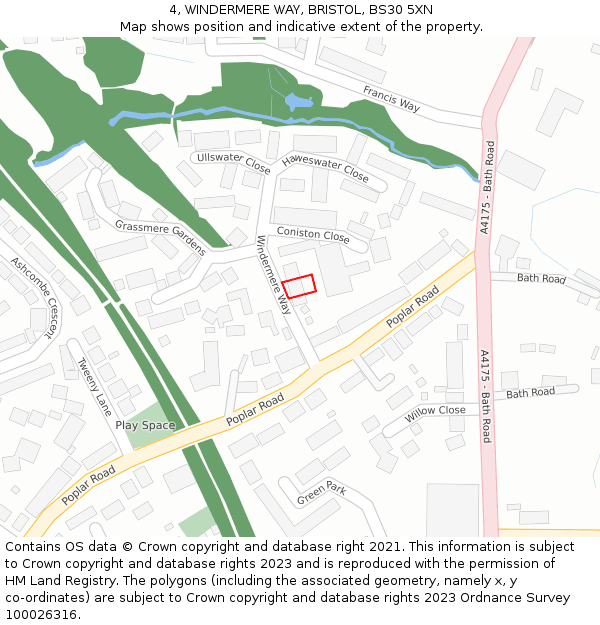 4, WINDERMERE WAY, BRISTOL, BS30 5XN: Location map and indicative extent of plot