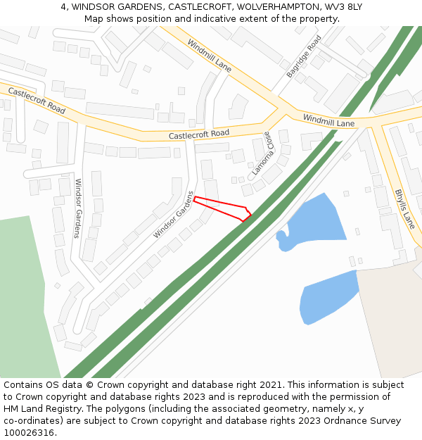 4, WINDSOR GARDENS, CASTLECROFT, WOLVERHAMPTON, WV3 8LY: Location map and indicative extent of plot