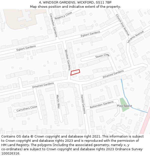 4, WINDSOR GARDENS, WICKFORD, SS11 7BP: Location map and indicative extent of plot