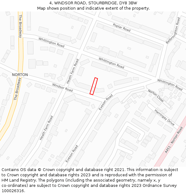 4, WINDSOR ROAD, STOURBRIDGE, DY8 3BW: Location map and indicative extent of plot