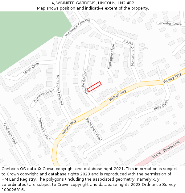 4, WINNIFFE GARDENS, LINCOLN, LN2 4RP: Location map and indicative extent of plot