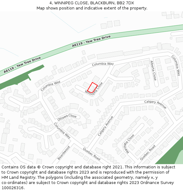 4, WINNIPEG CLOSE, BLACKBURN, BB2 7DX: Location map and indicative extent of plot