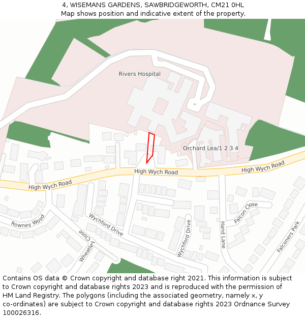 4, WISEMANS GARDENS, SAWBRIDGEWORTH, CM21 0HL: Location map and indicative extent of plot