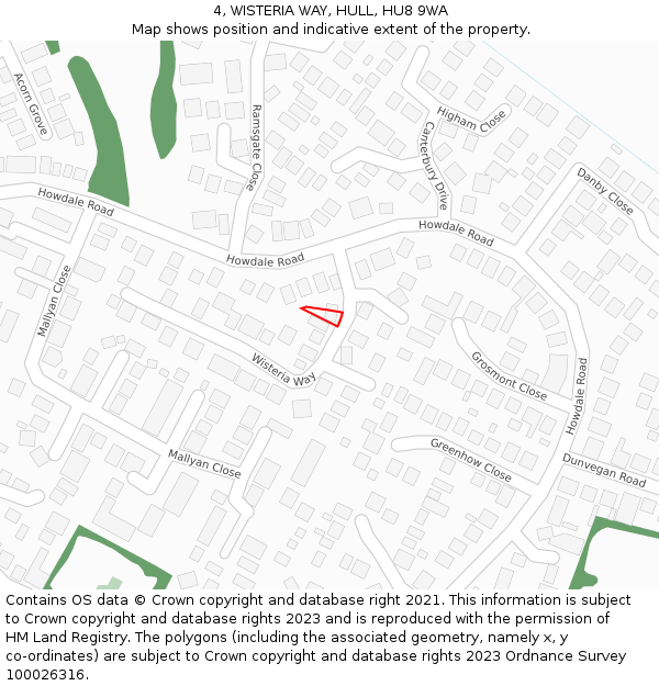 4, WISTERIA WAY, HULL, HU8 9WA: Location map and indicative extent of plot