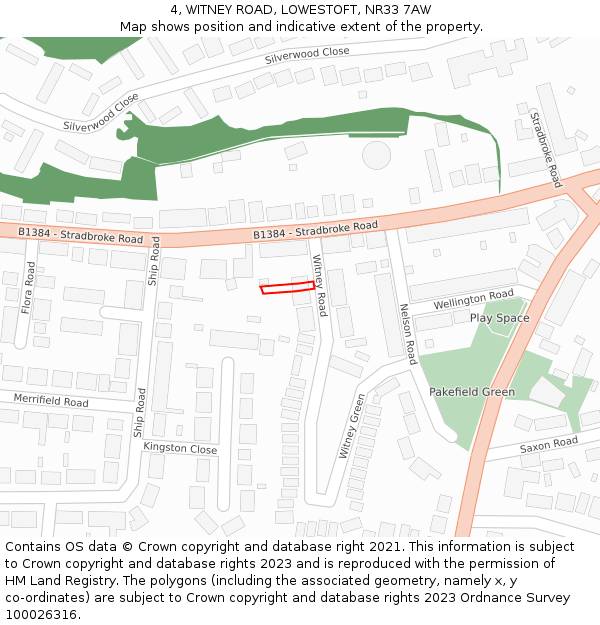 4, WITNEY ROAD, LOWESTOFT, NR33 7AW: Location map and indicative extent of plot