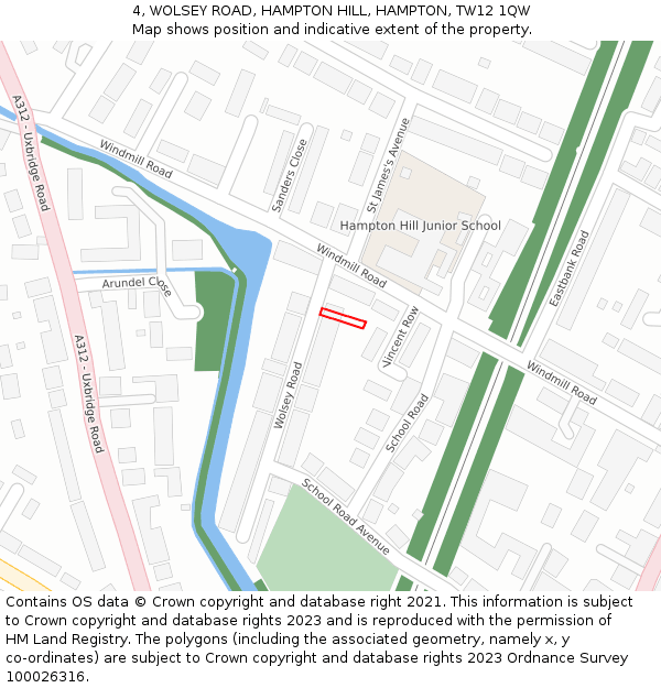 4, WOLSEY ROAD, HAMPTON HILL, HAMPTON, TW12 1QW: Location map and indicative extent of plot