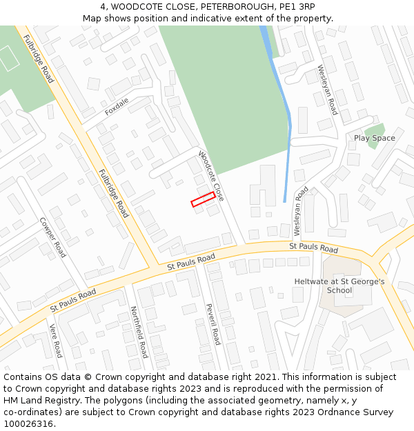 4, WOODCOTE CLOSE, PETERBOROUGH, PE1 3RP: Location map and indicative extent of plot