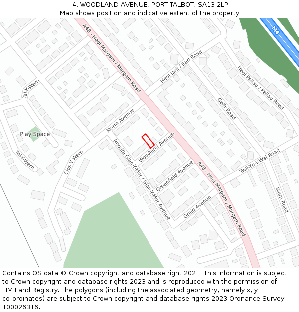 4, WOODLAND AVENUE, PORT TALBOT, SA13 2LP: Location map and indicative extent of plot