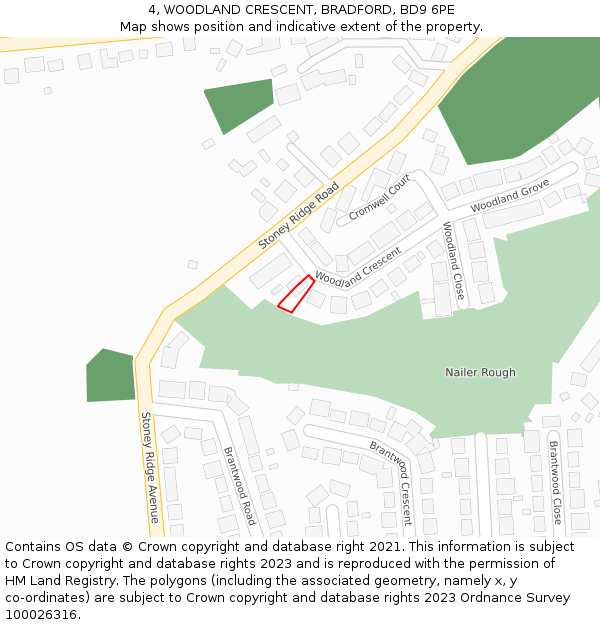 4, WOODLAND CRESCENT, BRADFORD, BD9 6PE: Location map and indicative extent of plot