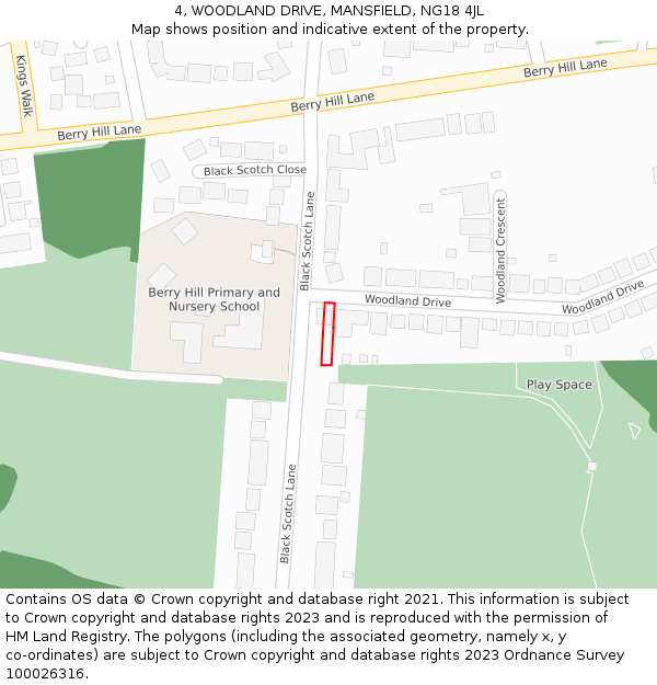4, WOODLAND DRIVE, MANSFIELD, NG18 4JL: Location map and indicative extent of plot