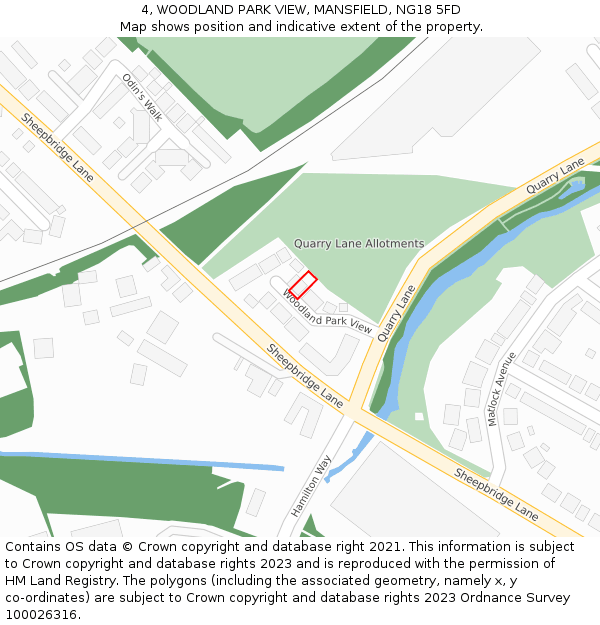 4, WOODLAND PARK VIEW, MANSFIELD, NG18 5FD: Location map and indicative extent of plot