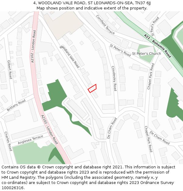 4, WOODLAND VALE ROAD, ST LEONARDS-ON-SEA, TN37 6JJ: Location map and indicative extent of plot